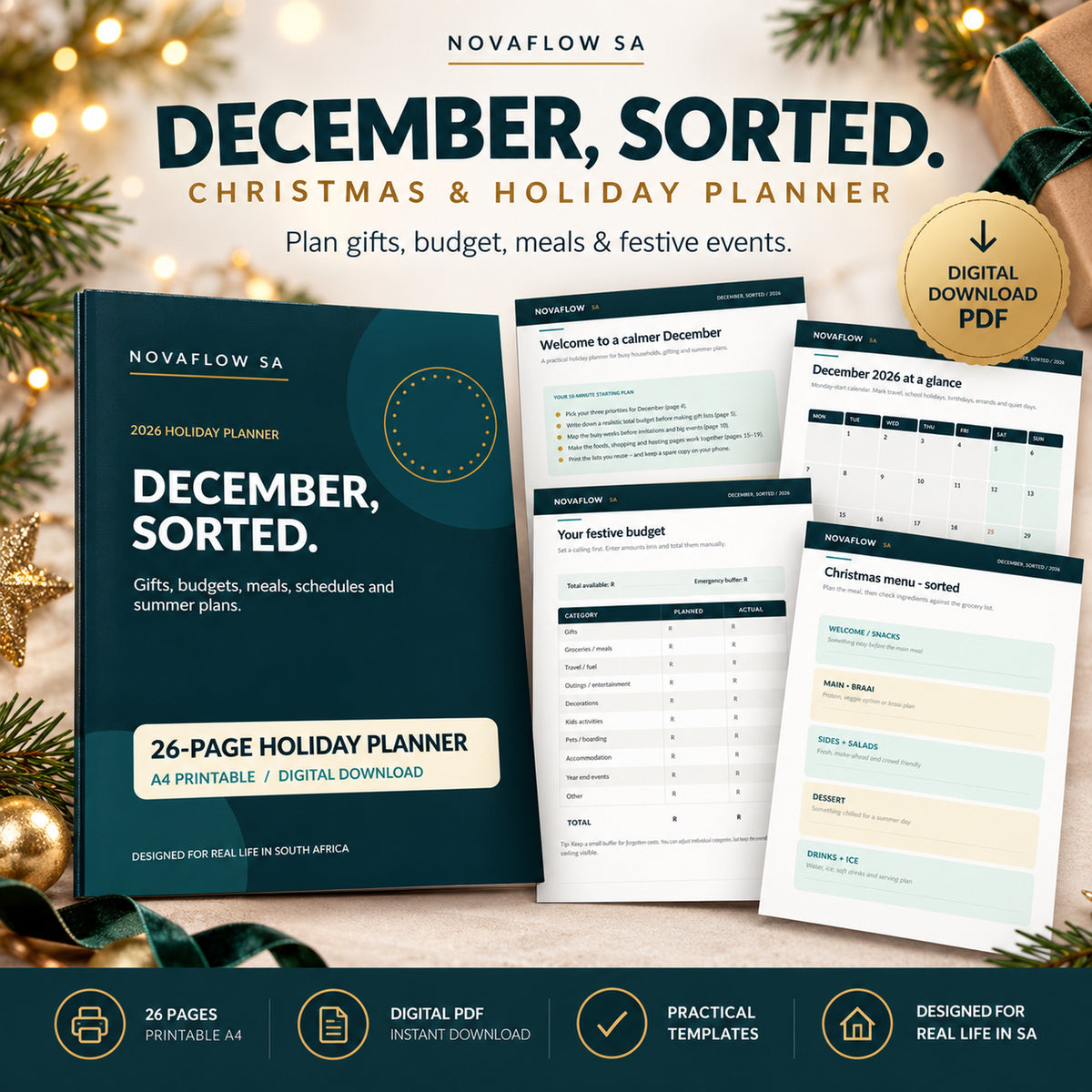 December Sorted 2026 Christmas holiday printable planner pages - NovaFlow SA