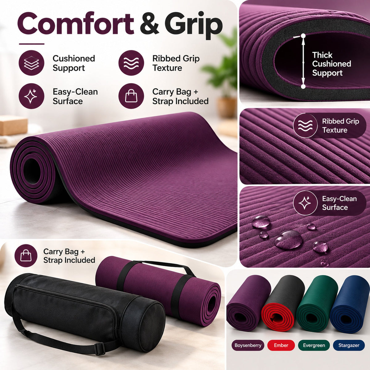 Textured non-slip surface and carry bag details