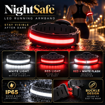 NightSafe three lighting modes, IP65 water resistance, buckle design