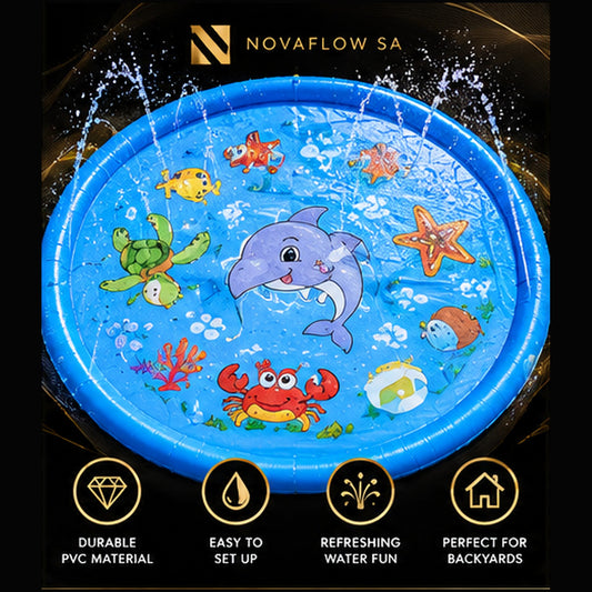NovaFlow Ocean Splash 100cm blue ocean-themed garden sprinkler splash mat