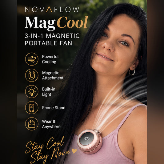 NovaFlow MagCool portable magnetic fan with Clarissa