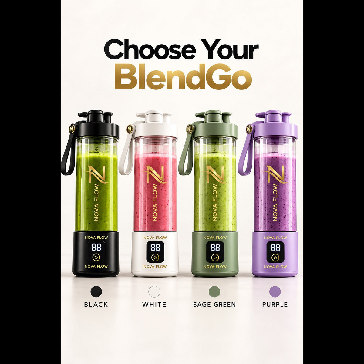 NovaFlow BlendGo product colour comparison black white green purple
