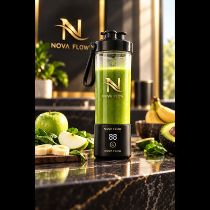 NovaFlow BlendGo blender product-only photo with green smoothie and fruit