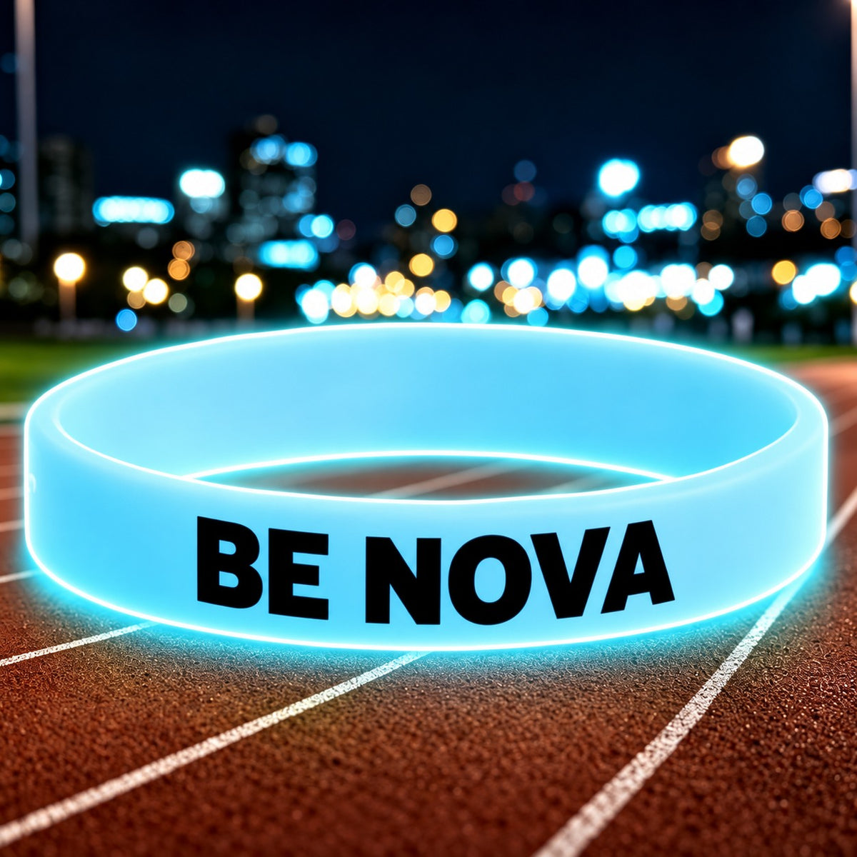 NovaFlow luminous blue wristband with BE NOVA wording