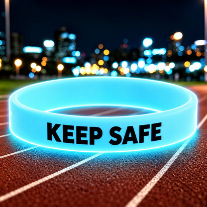 NovaFlow luminous blue wristband with KEEP SAFE wording