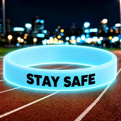 NovaFlow luminous blue wristband with STAY SAFE wording