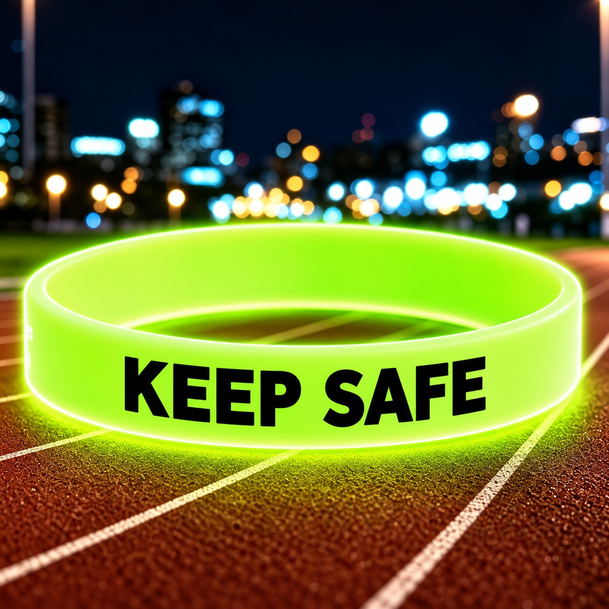 NovaFlow luminous green wristband with KEEP SAFE wording