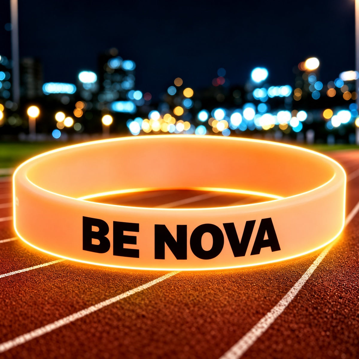 NovaFlow luminous orange wristband with BE NOVA wording