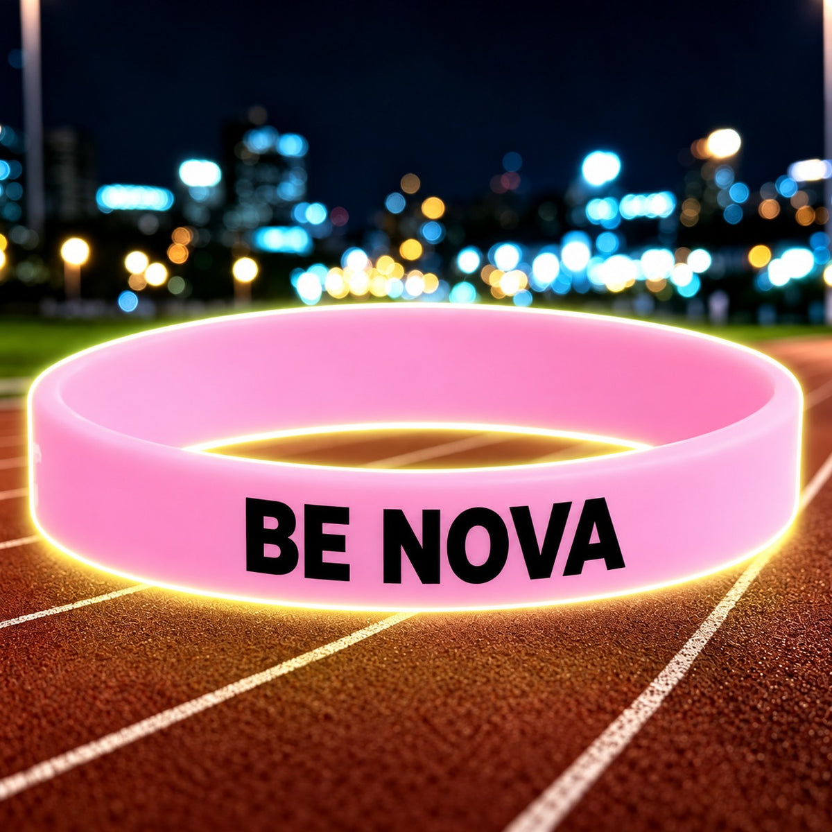 NovaFlow luminous pink wristband with BE NOVA wording