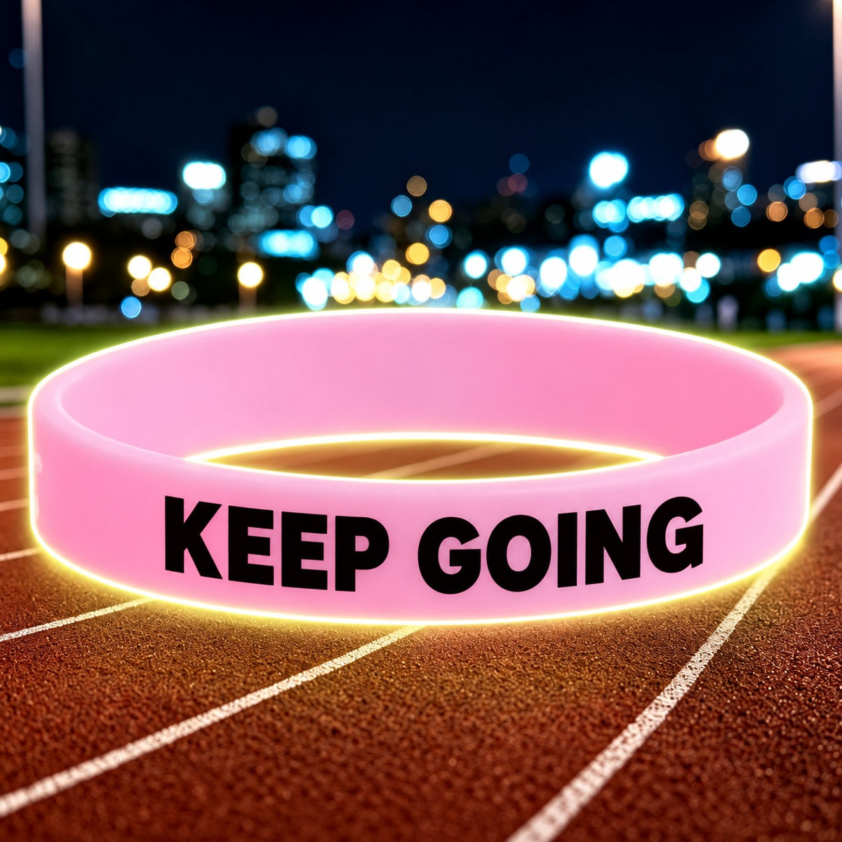 NovaFlow luminous pink wristband with KEEP GOING wording