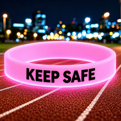 NovaFlow luminous pink wristband with KEEP SAFE wording