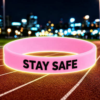 NovaFlow luminous pink wristband with STAY SAFE wording