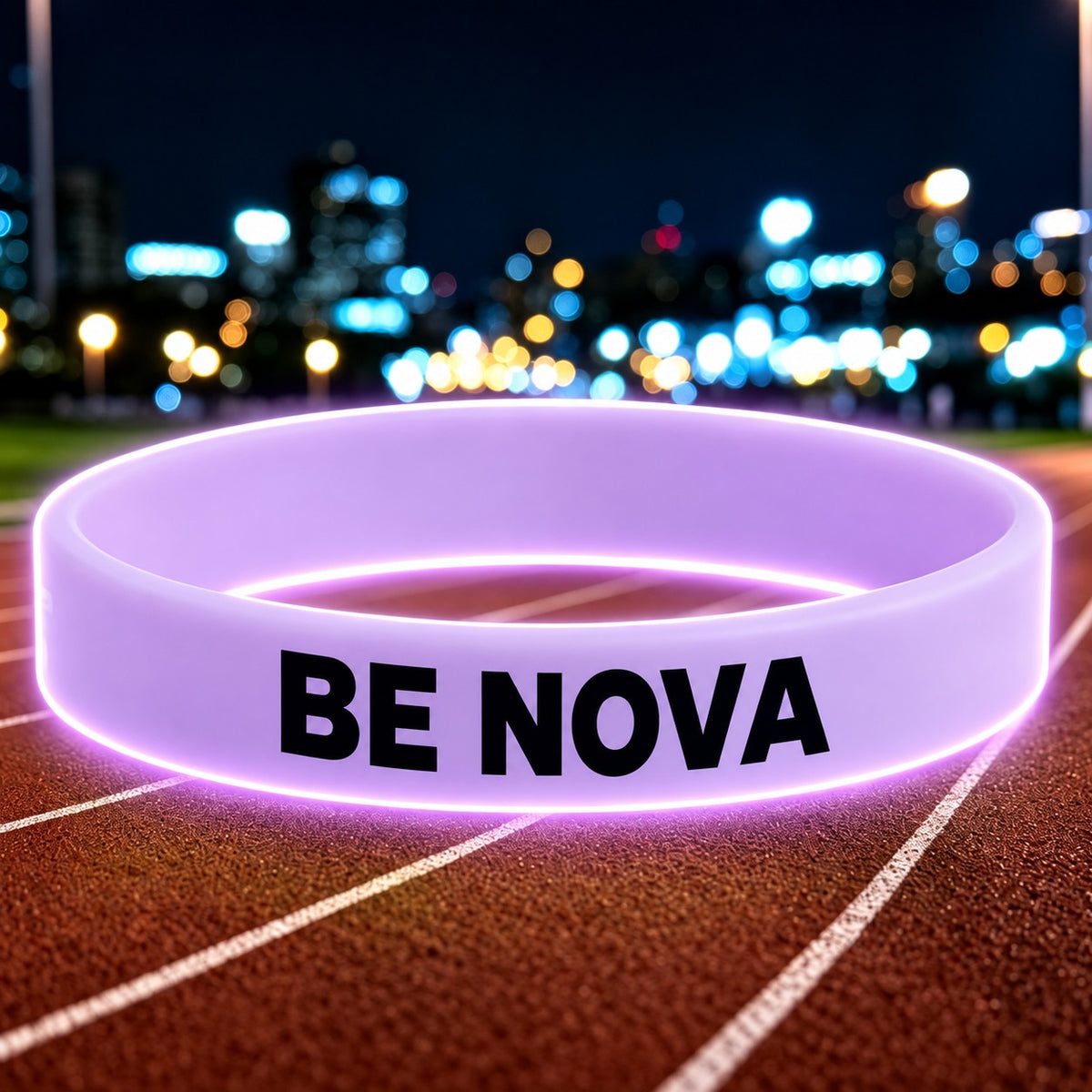 NovaFlow luminous purple wristband with BE NOVA wording