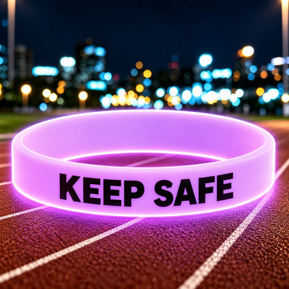 NovaFlow luminous purple wristband with KEEP SAFE wording