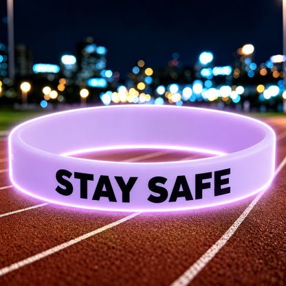 NovaFlow luminous purple wristband with STAY SAFE wording