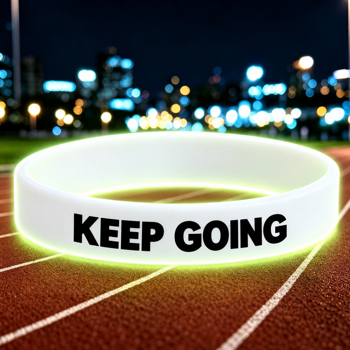 NovaFlow luminous white wristband with KEEP GOING wording