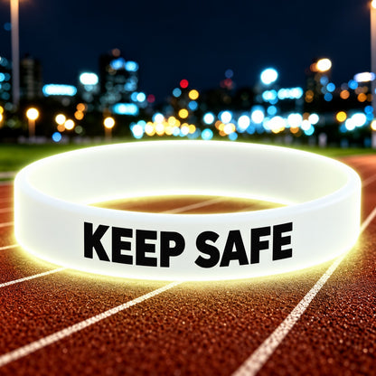 NovaFlow luminous white wristband with KEEP SAFE wording