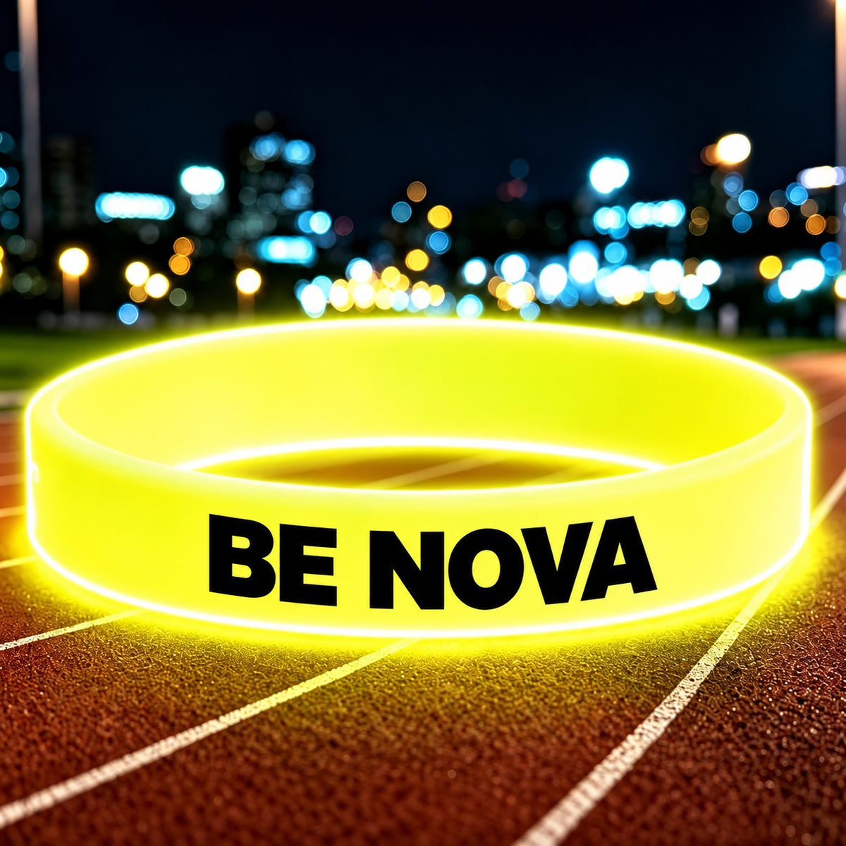 NovaFlow luminous yellow wristband with BE NOVA wording
