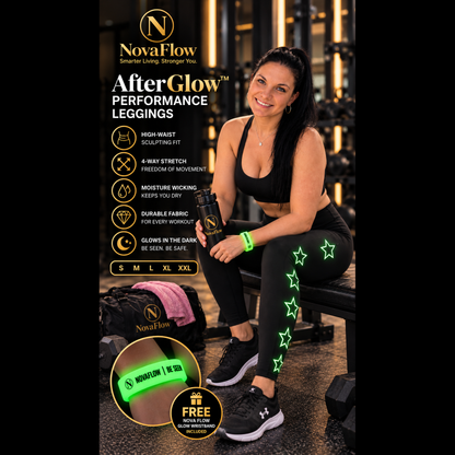 NovaFlow AfterGlow Performance Leggings model photo — full portrait in a square format