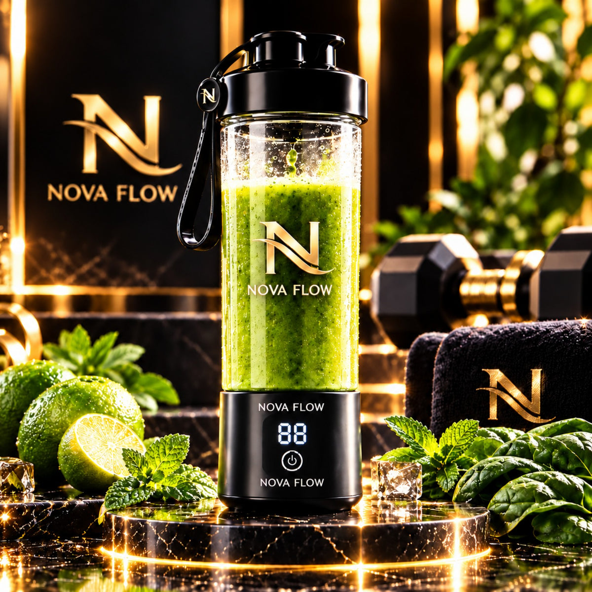NovaFlow BlendGo rechargeable portable blender — premium green smoothie hero