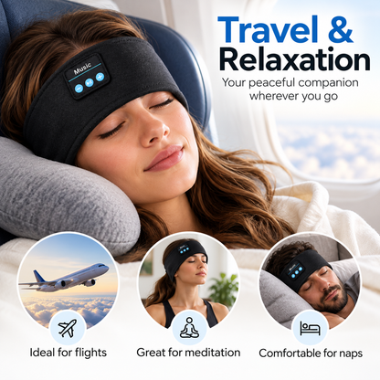 Bluetooth headband worn while relaxing during travel