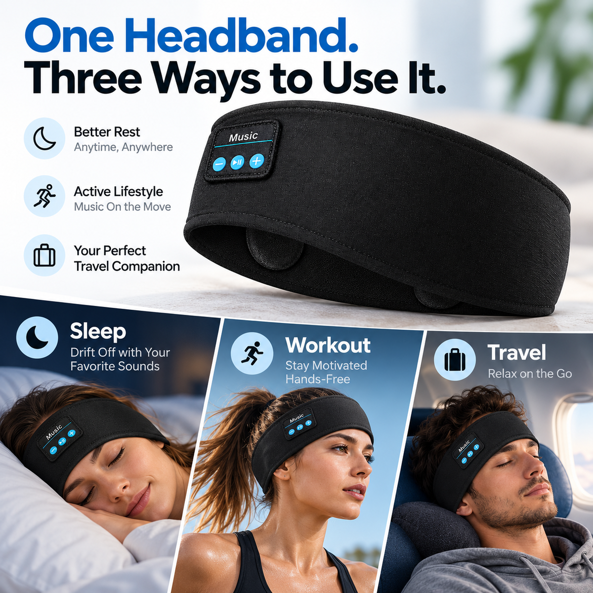 Three ways to use Bluetooth headband — sleep, fitness and travel