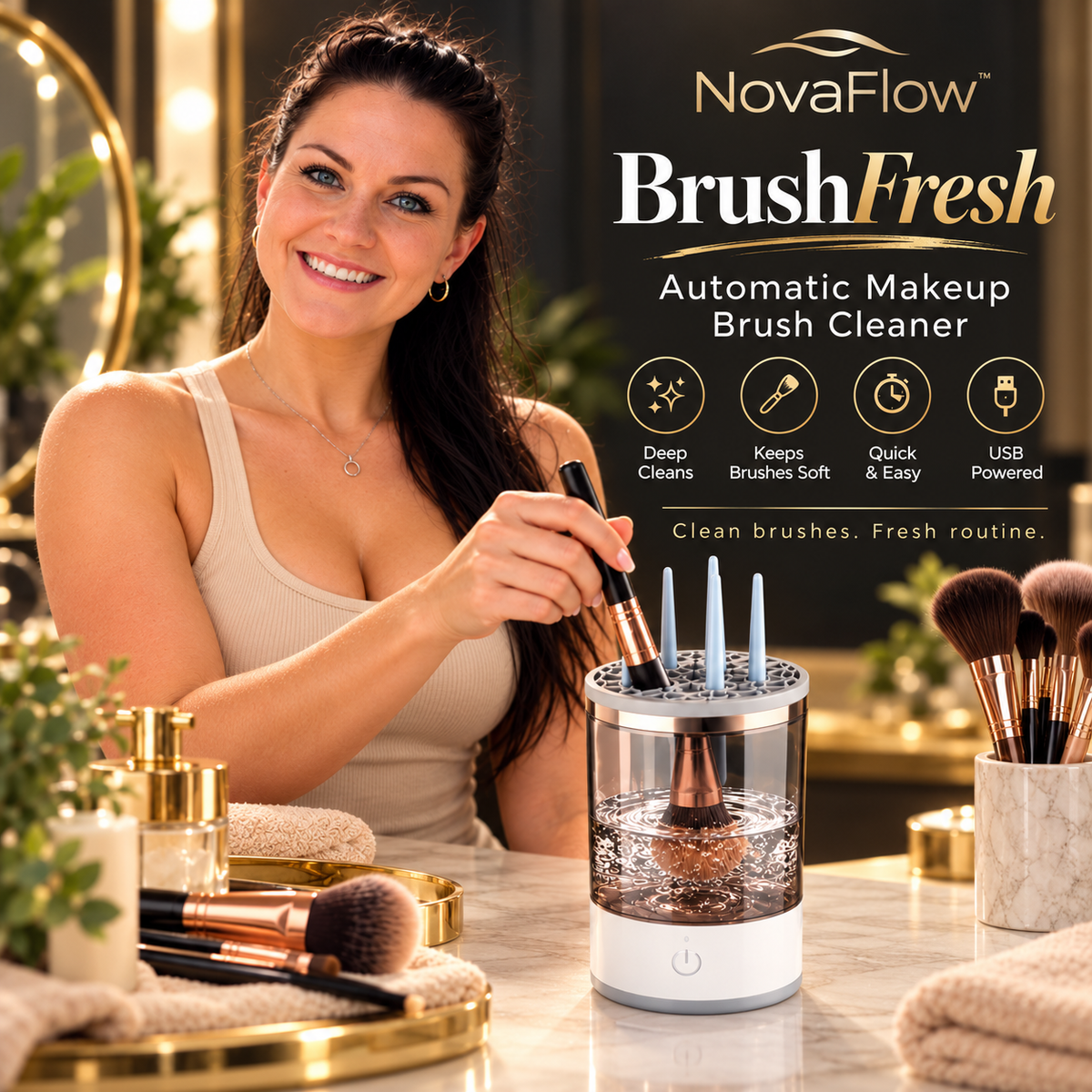 NovaFlow BrushFresh automatic makeup brush cleaner hero image