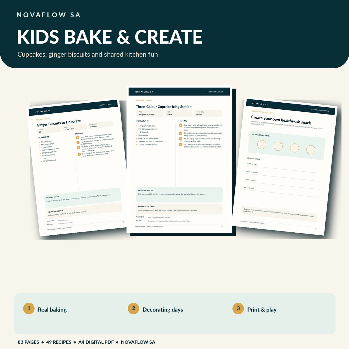 NovaFlow cookbook - kids ginger biscuits and cupcake decorating sample pages