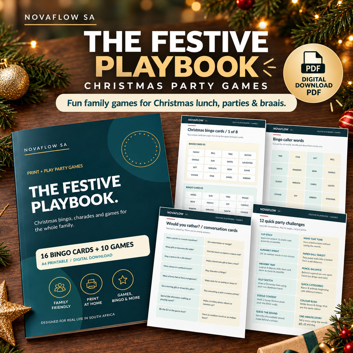 Festive Playbook printable Christmas party games PDF - NovaFlow SA