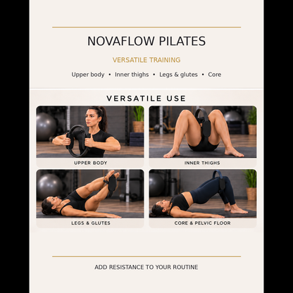 Pilates Ring workout demonstrations for upper body, thighs, glutes and core; illustrated examples