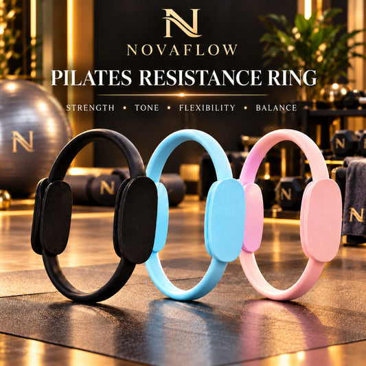 NovaFlow Pilates Resistance Ring in black, blue and pink — premium hero