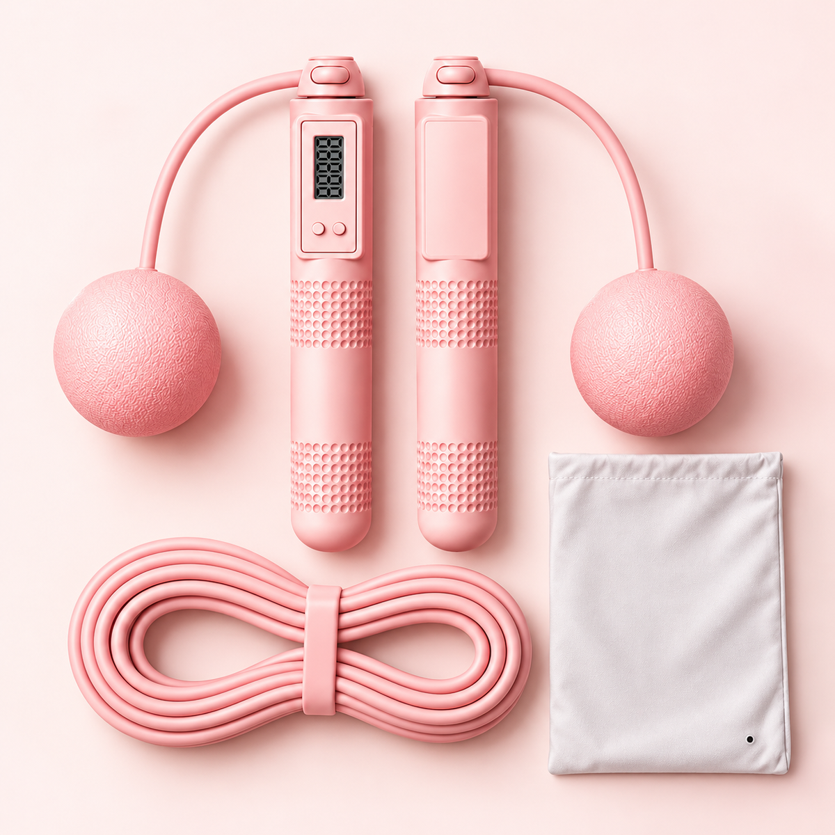 Pink digital skipping rope close-up with anti-slip handles