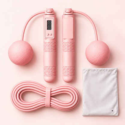 Pink digital skipping rope close-up with anti-slip handles