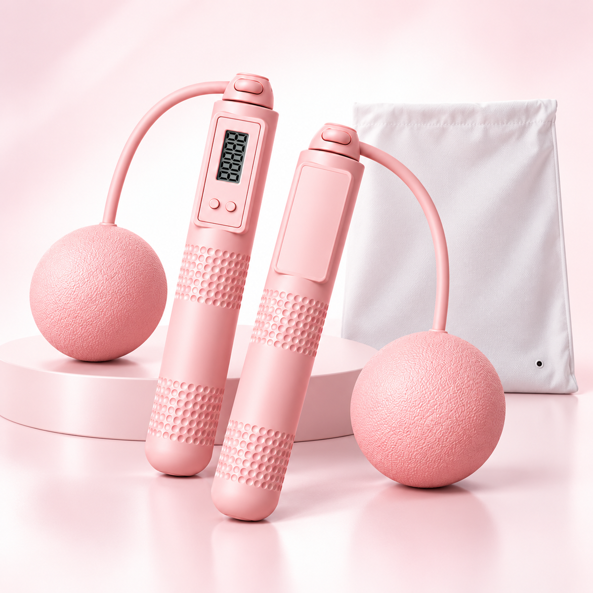 Pink 2-in-1 skipping rope full kit and storage bag