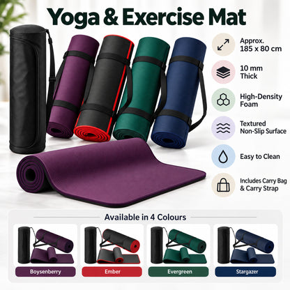 10mm yoga mat size and feature guide for four colours