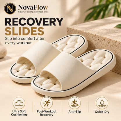NovaFlow Recovery Slides hero image with cushioned post-workout comfort features