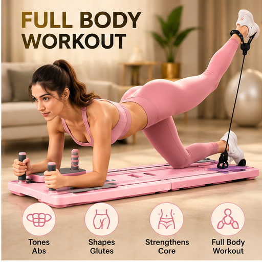 Woman using NovaFlow Pilates reformer board for full body workout