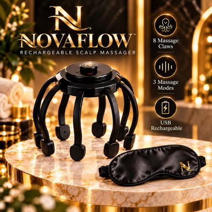 NovaFlow rechargeable scalp massager with three modes — premium hero image