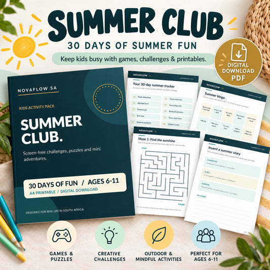 Summer Club kids holiday activity pack printable PDF - NovaFlow SA