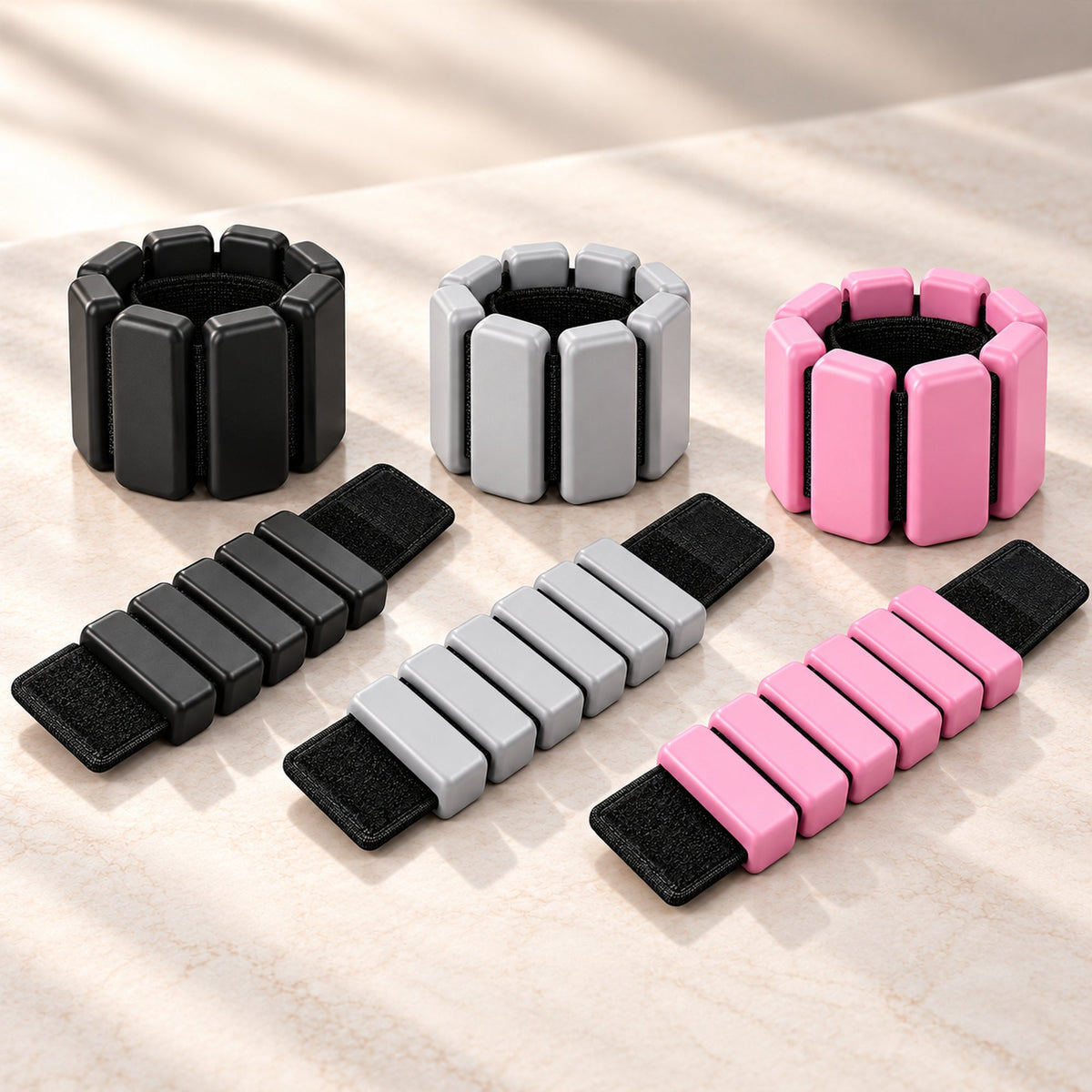 Available colours: Black, Grey, Pink – pair of adjustable wrist and ankle weights
