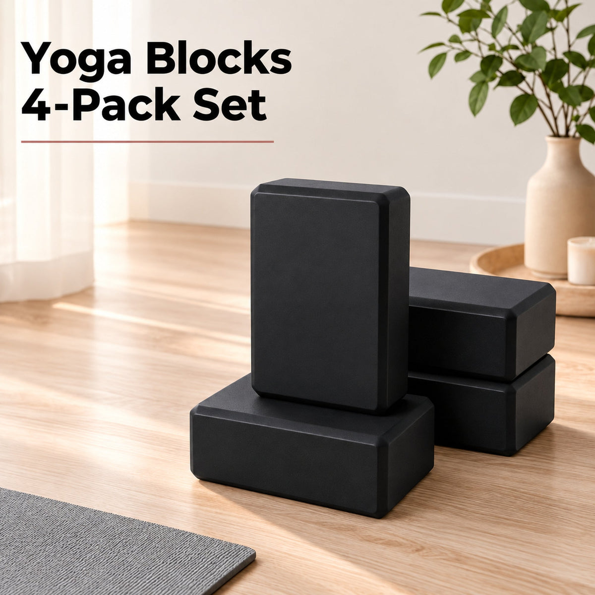 Four NovaFlow high-density EVA yoga blocks in black, set of four