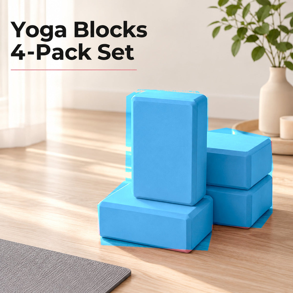 Four NovaFlow high-density EVA yoga blocks in blue, set of four