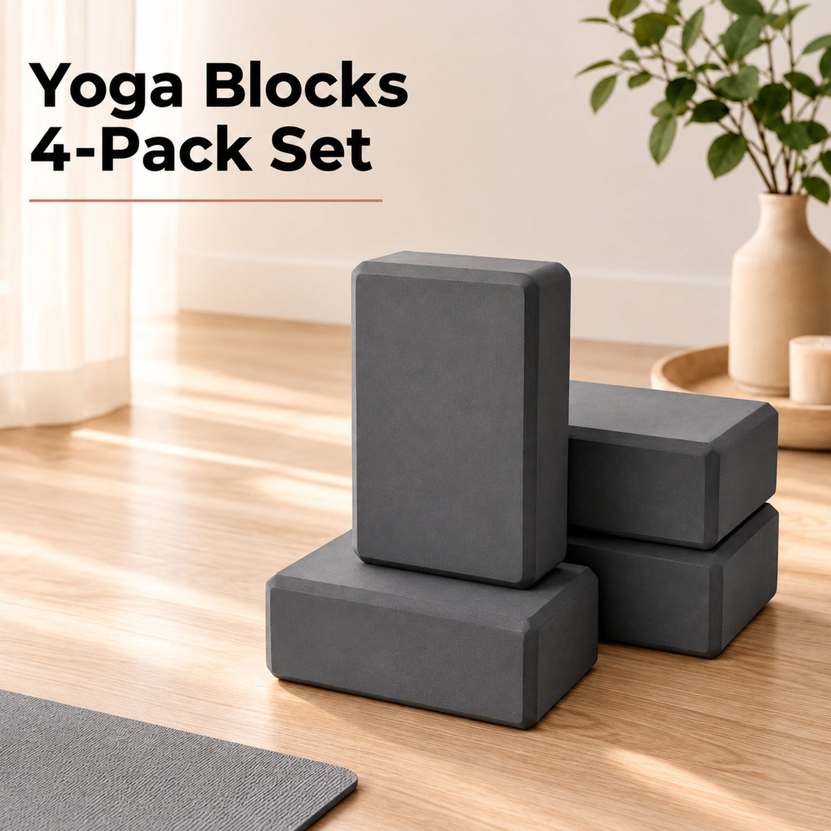 Four NovaFlow high-density EVA yoga blocks in grey, set of four
