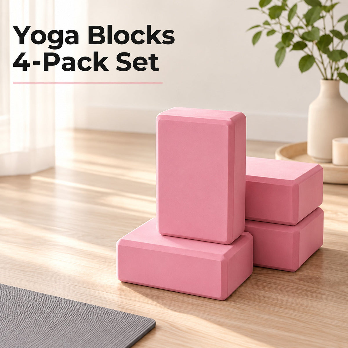 Four NovaFlow high-density EVA yoga blocks in pink, set of four