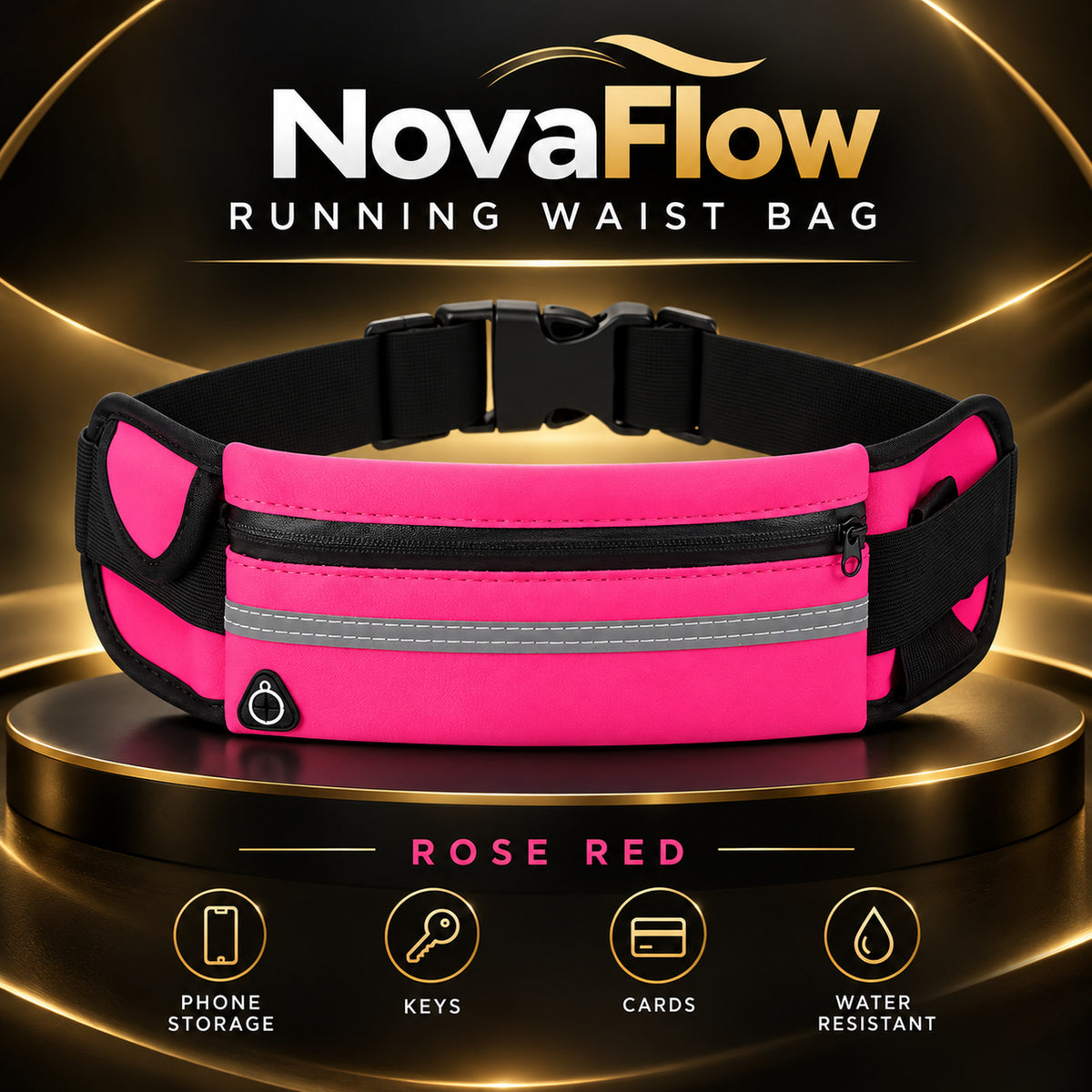 NovaFlow running waist bag in rose red – front view