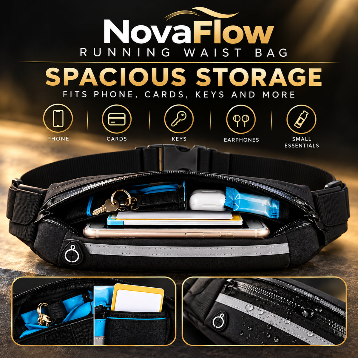 NovaFlow running waist bag – zip storage for everyday essentials